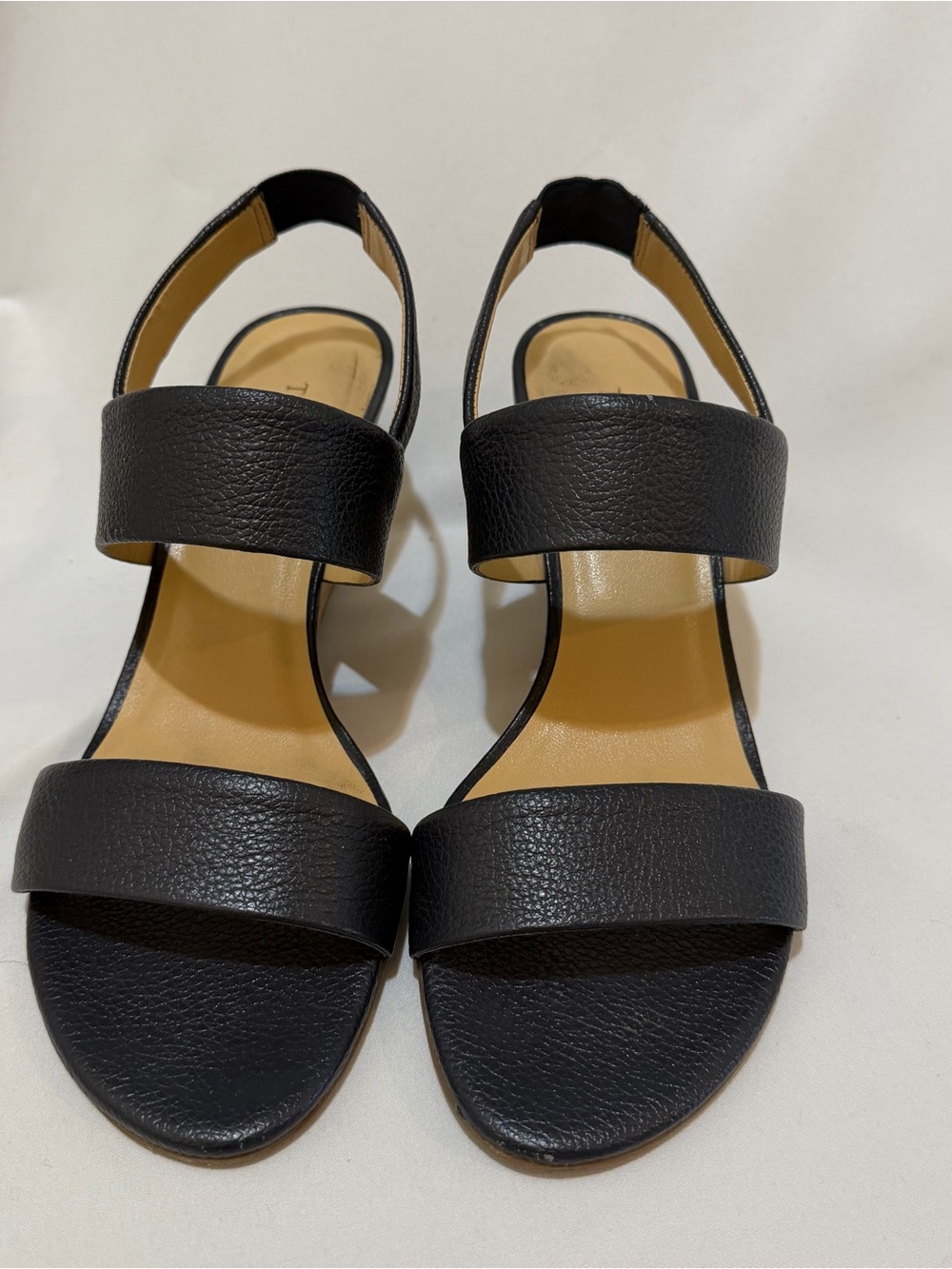 Talbots Navy Leather Two-Band Slingback Wedges